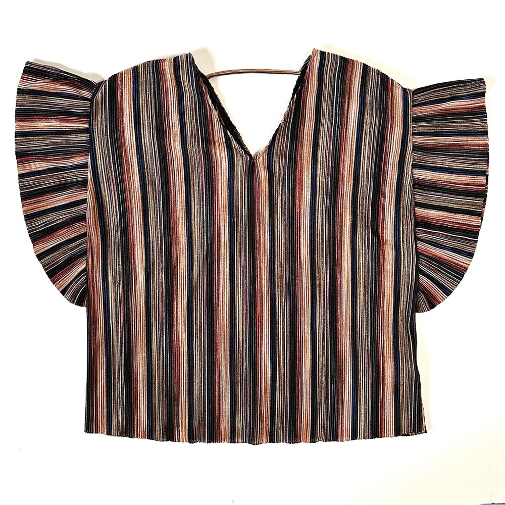 Anthropologie Vanessa Virginia Bienville Ruffle-sleeve Striped Knit Top Small S
